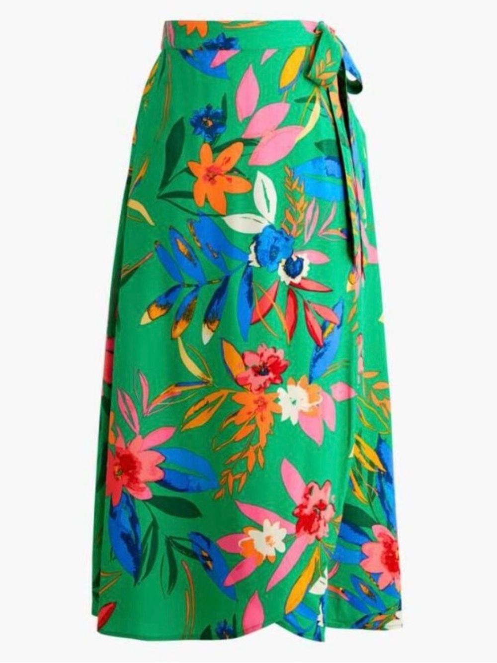 J. Crew Green Floral Faux Wrap Tie-Waist Midi Skirt - Picture 2 of 9